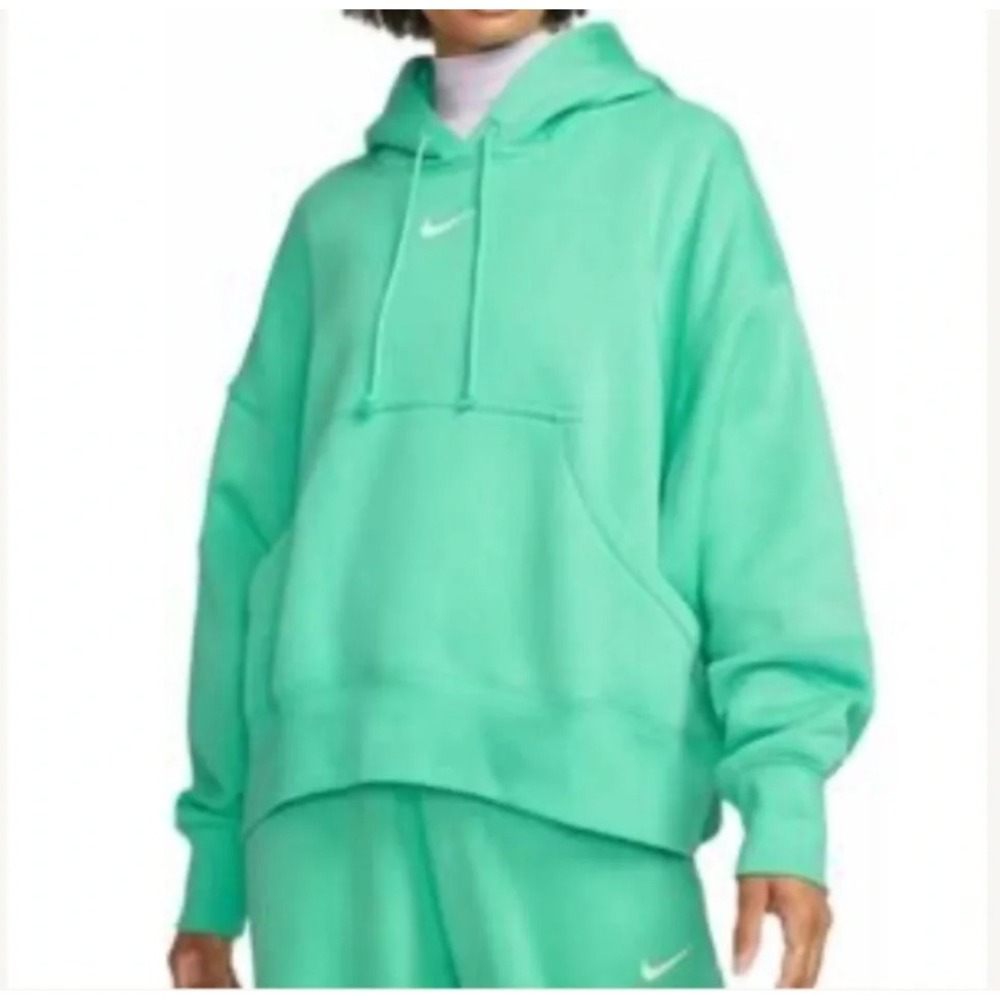 Nike Phoenix Fleece Oversized Pullover Hoodie Womens Size M Teal Cropped‎ Swoosh